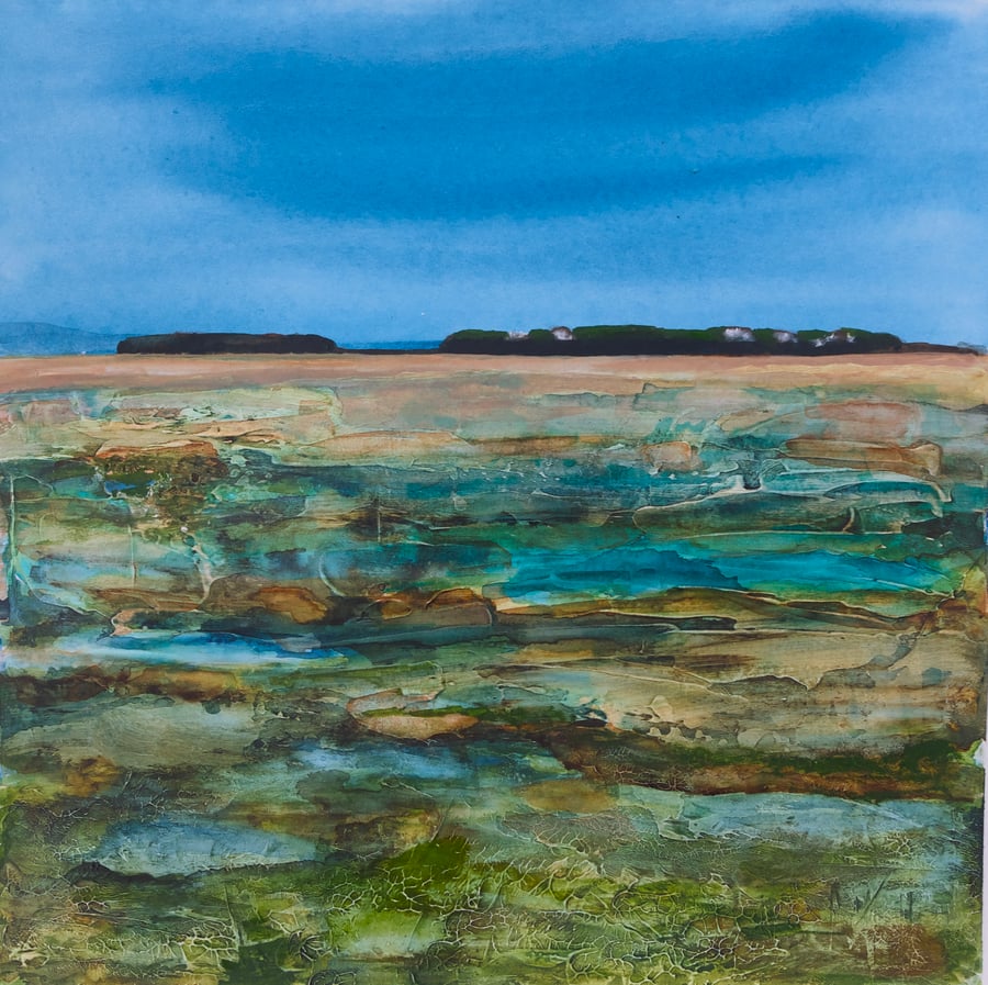 Hilbre Island View. Giclee print of Original Mixed Media Art. Wirral Island