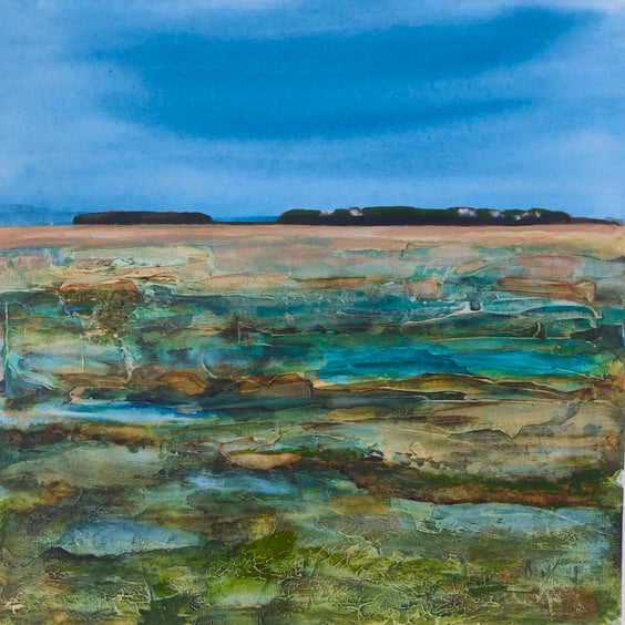 Hilbre Island View. Giclee print of Original Mixed Media Art. Wirral Island