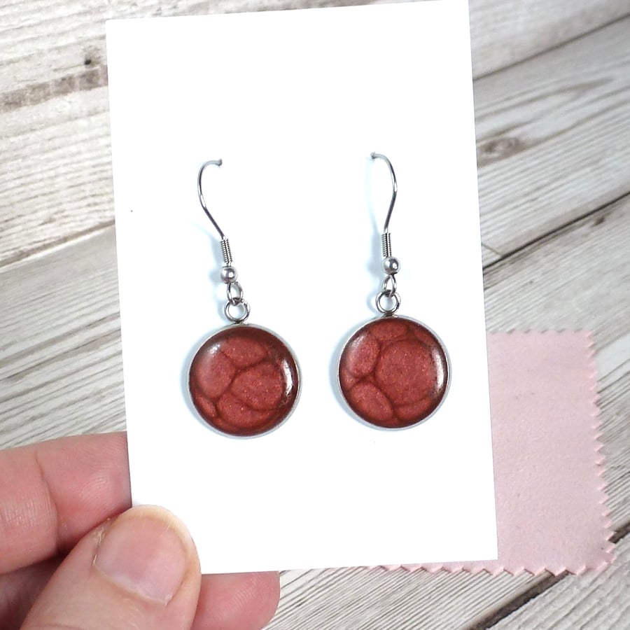 Deep red dangle earrings, lightweight circular drop earrings for women