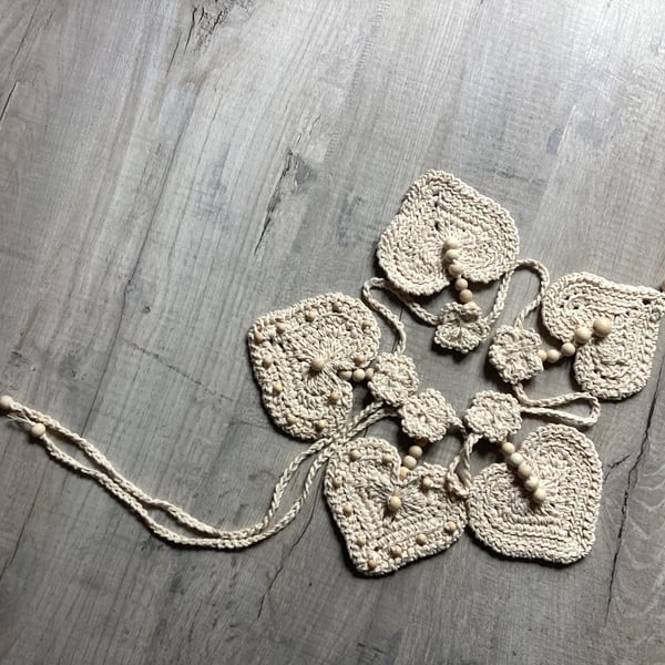 Hand crochet Heart Bunting, vintage style