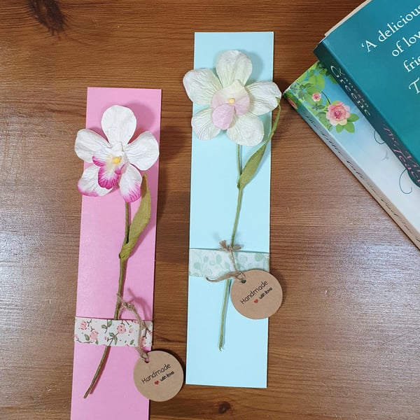 Paper Flower Orchid Bookmark. Card Bookmark. Pink.