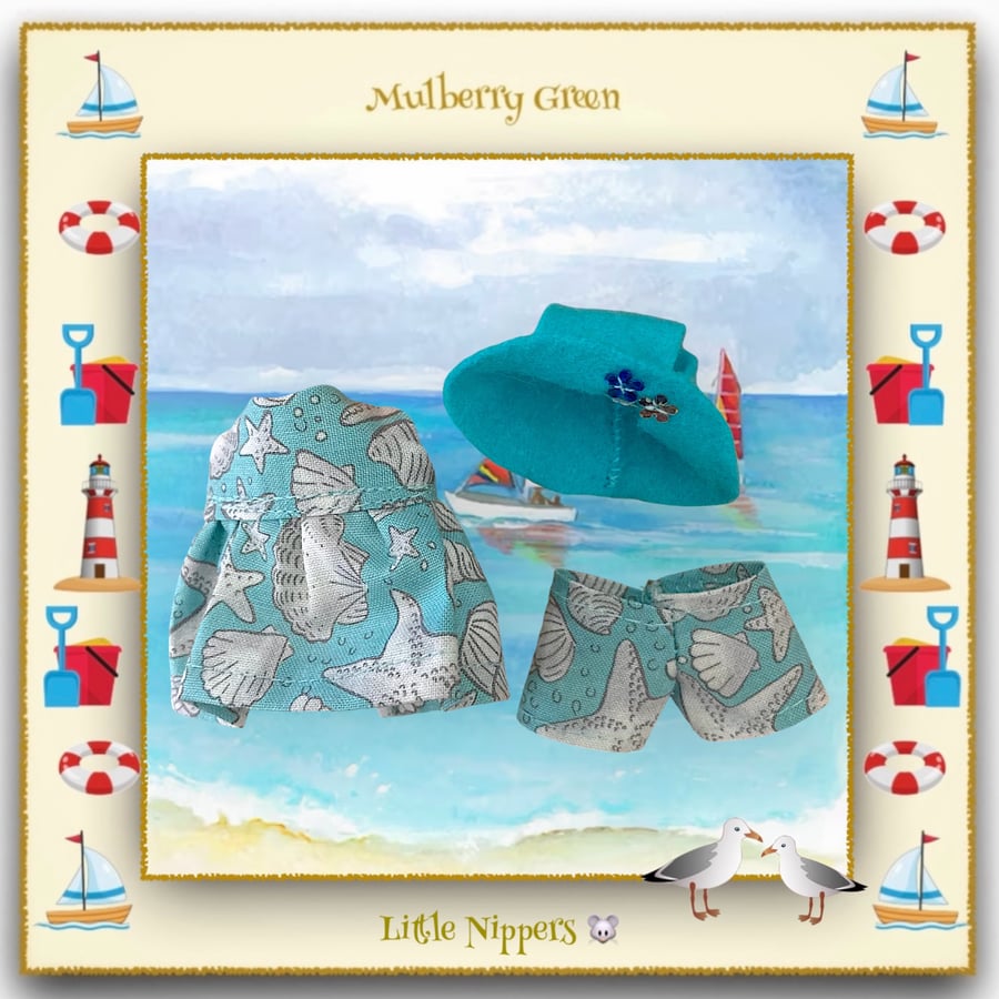 Little Nipper Shell Print Dress and Matching Shorts and Hat