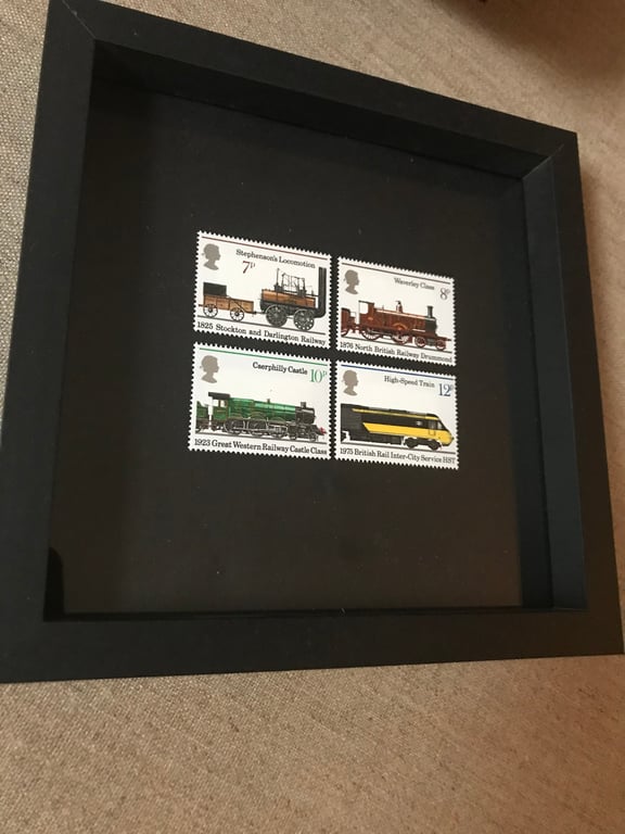 Pubic Trains 1975 x Framed set mint postage stamps Art
