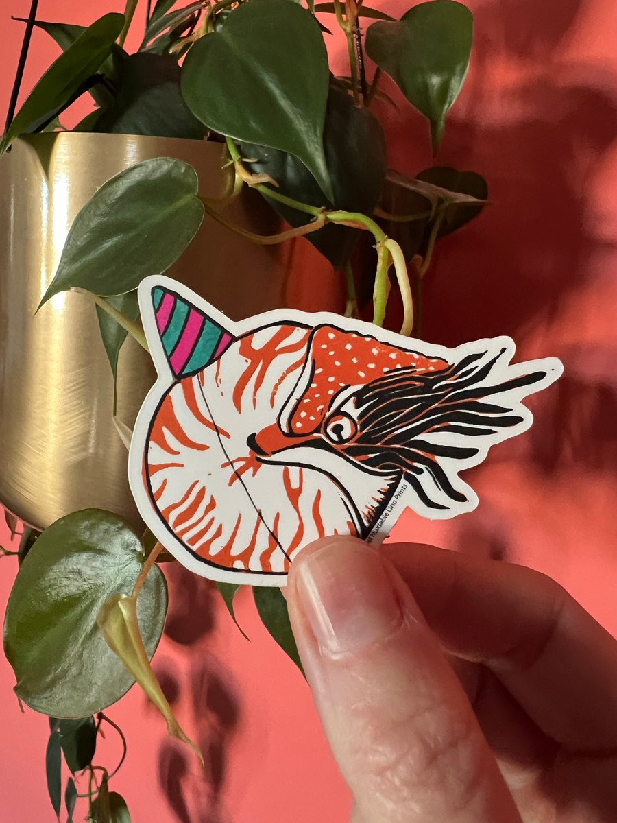 Party Nautilus Lino Print Vinyl Sticker