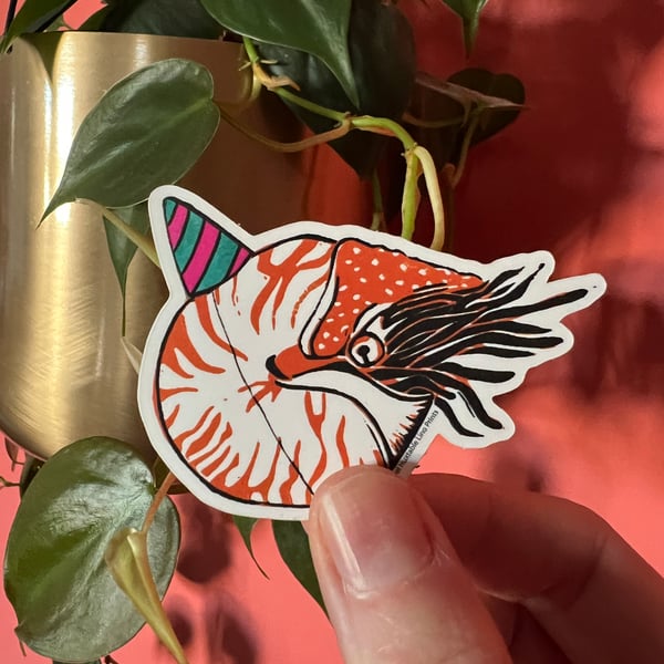 Party Nautilus Lino Print Vinyl Sticker
