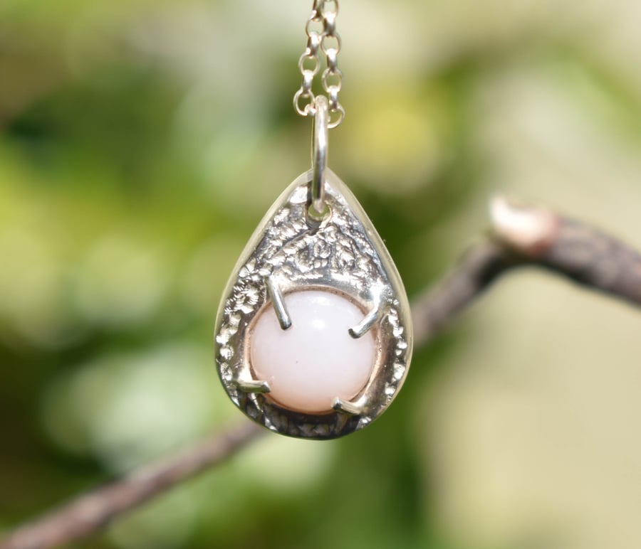 Pink Opal Handmade Sterling Silver Pendant
