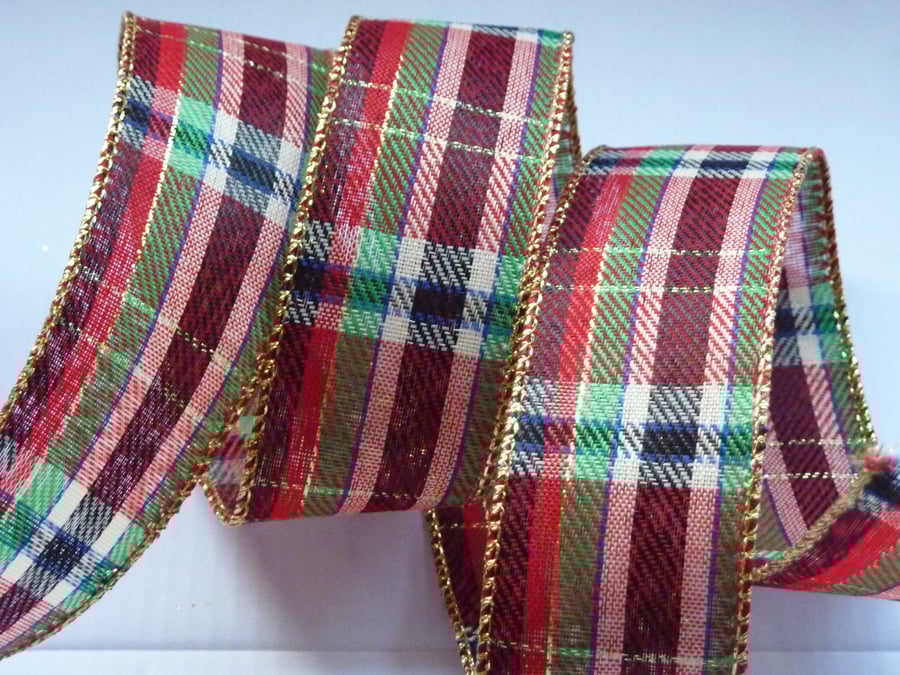 1 Metre Wire Edged Ribbon38mm Tartan