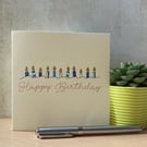 Birthday Candles - Happy Birthday Card - Hand painted card - Blue