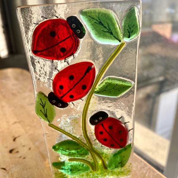 Fused glass ladybird tealight candle holder sun catcher 