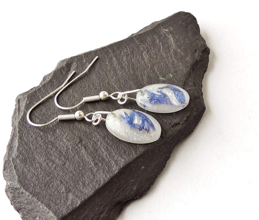 Blue Cornflower Petal Earrings - SALE 1874a