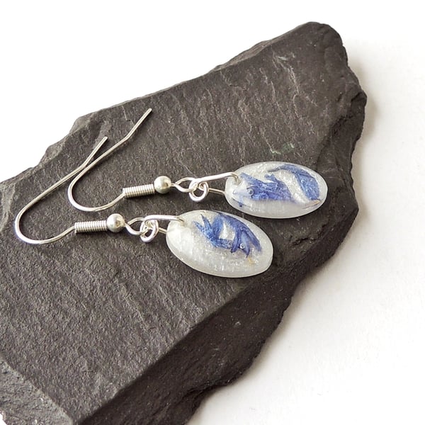 Blue Cornflower Petal Earrings - SALE 1874a