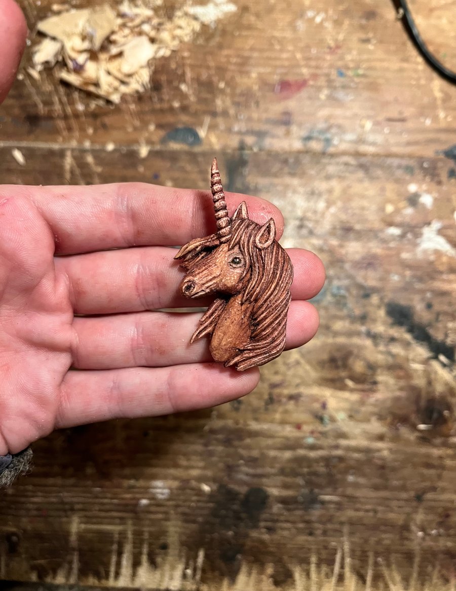 Hand Carved Unicorn Pendant