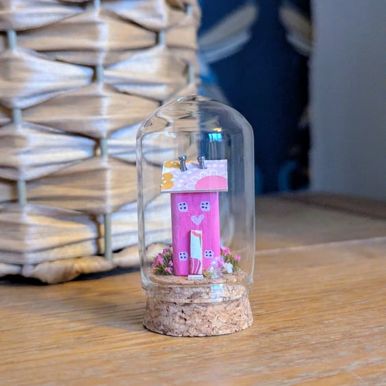 Pink Cottage Cloche - Miniature Glass Cloche Home Decor 