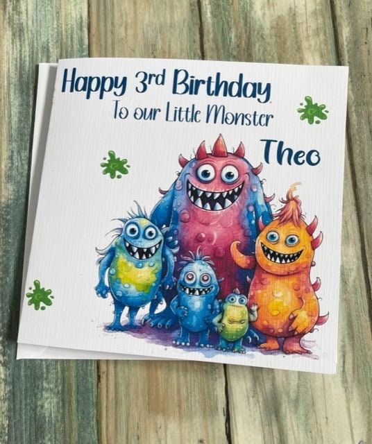 Monster Personalised Birthday Card for Boy For Girl Happy Birthday Son Daughter 