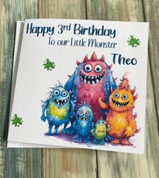 Monster Personalised Birthday Card for Boy For Girl Happy Birthday Son Daughter 