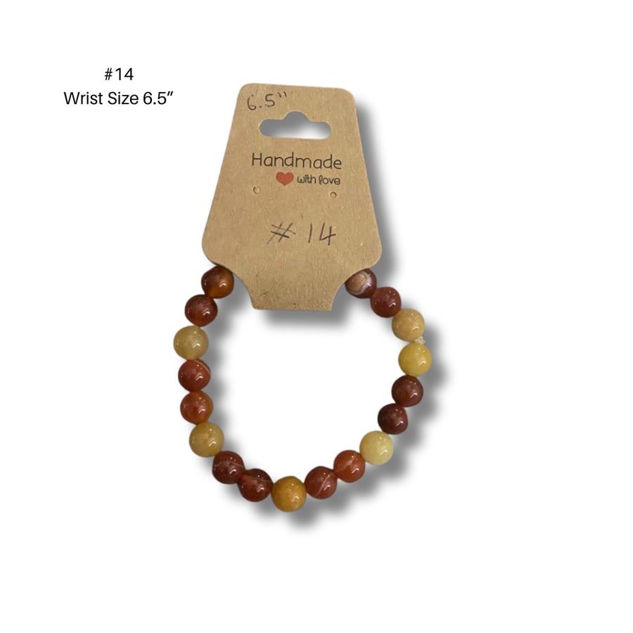 Bracelet 14 – Handmade Earthy Brown & Yellow Glass Bead Bracelet 6.5” Smooth 