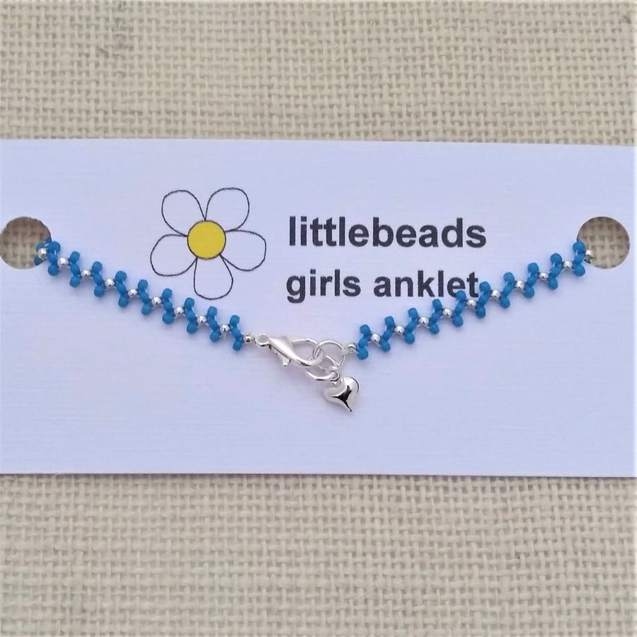 Blue and Silver Zig Zag Beaded Anklet