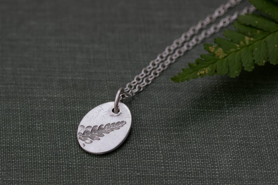 Silver Oval Fern Pattern Pendant