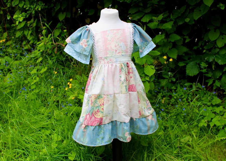 4-5 Years, Handmade Vintage Patchwork Dress, Floral Dress, Tea Party Dress