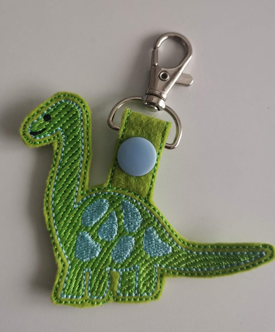Machine Embroidered Dinosaur Bag Tag or Key Ring