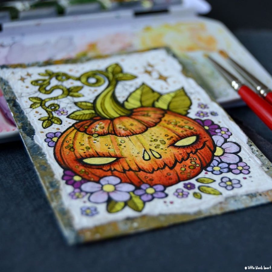 demon pumpkin - original aceo illustration