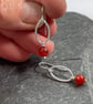 Sterling silver oval drop earrings with carnelian beads - Image 4