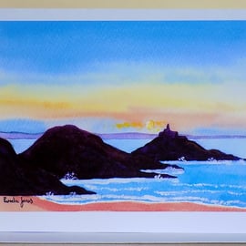 Evening, Mumbles Lighthouse,Bracelet Bay, Swansea, A5, Blank inside