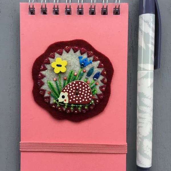 Hand Embroidered Hedgehog Notebook and Pen Set
