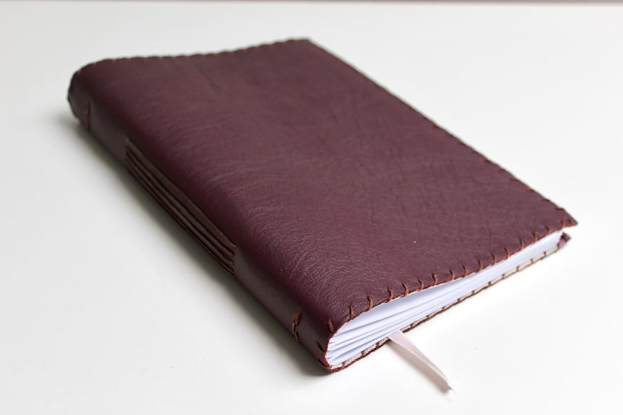 A5 Handmade Leather notebook sketchbook with floral fabric lining plain paper 