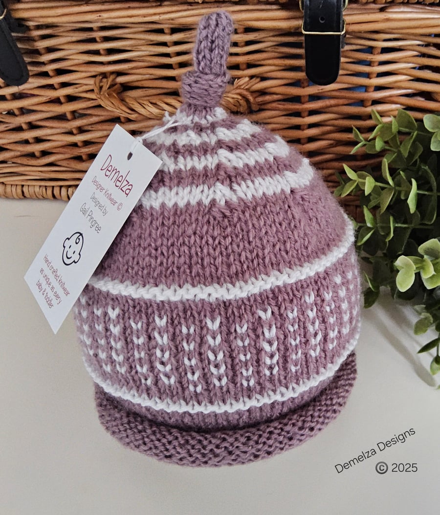 Designer Baby Knotted Fairisle Rolled Beanie Hat 12 - 18 months size 