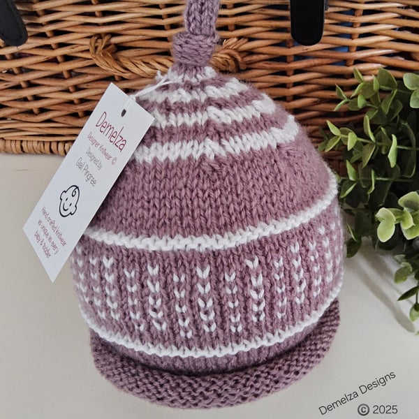 Designer Baby Knotted Fairisle Rolled Beanie Hat 12 - 18 months size 