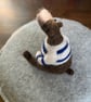 Needle felted brown bear in striped top. - Image 3