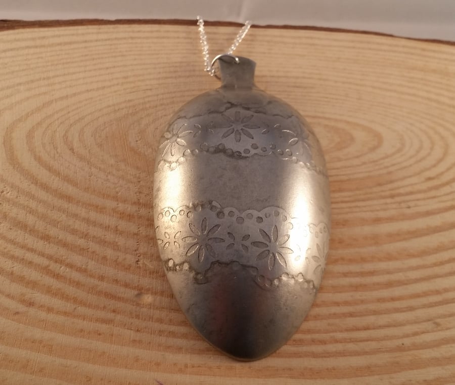 Upcycled Silver Plated Etched Flower Spoon Necklace SPN051604