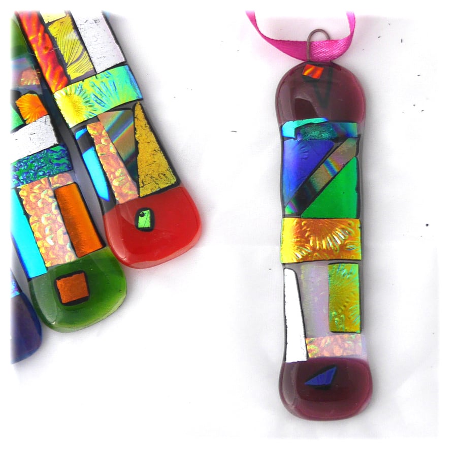Sold Patchwork Dichroic Treasure  Suncatcher Fused Glass 011 Cranberry