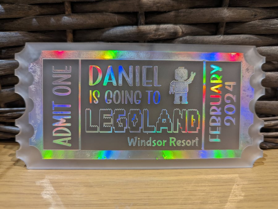 Personalised Acrylic Ticket Legoland Windsor Trip Reveal Gift