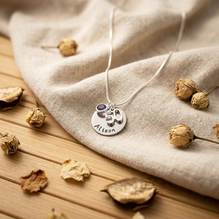 Personalised 50th Birthday Birthstone Necklace - Gift Boxed - Free Delivery