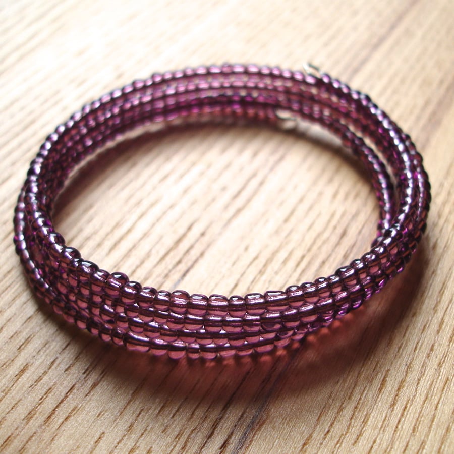 Purple Glass Seed Bead Spiral Bracelet