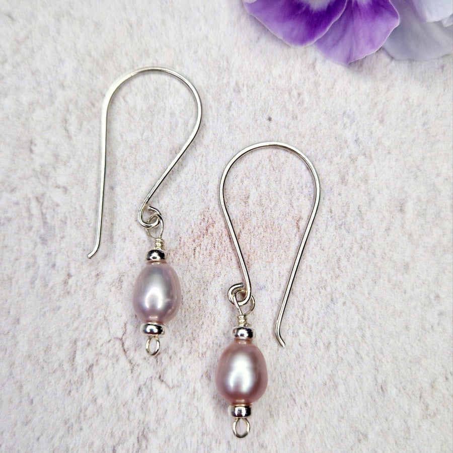 Lilac Rice Pearl Earrings