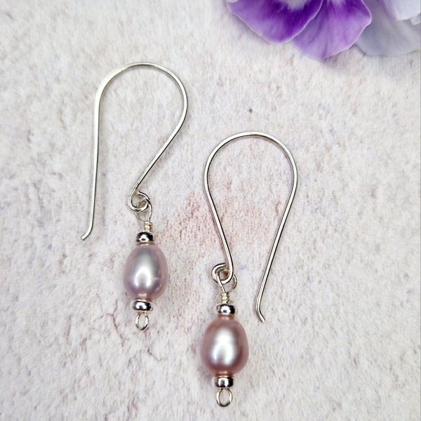 Lilac Rice Pearl Earrings
