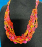 Crocheted necklace in shades of red and gold, lightweight - Image 2