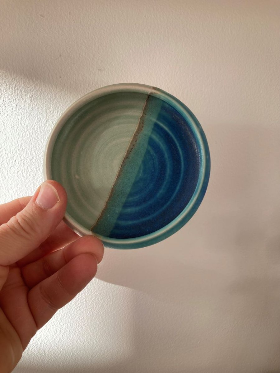 Ceramic handmade Ring dish - Glazed in turquoise and greens