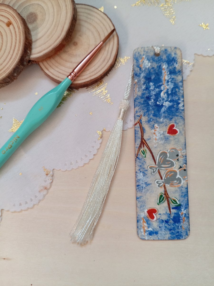 Wooden love bird bookmark 