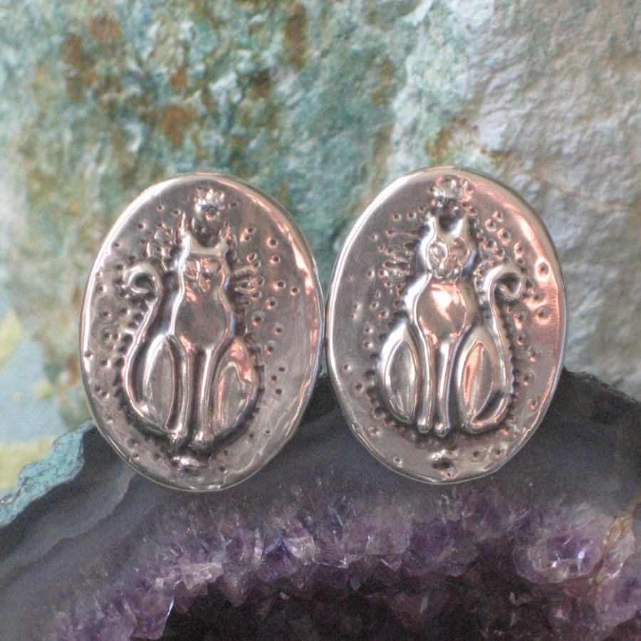 Handmade Cat Cufflinks in Silver Pewter