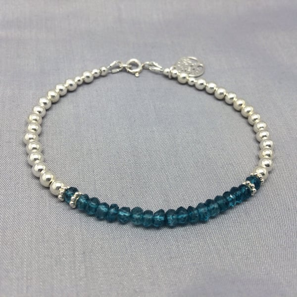 Blue Topaz Beaded Ball Charm Bracelet, Sterling Silver Tree of Life