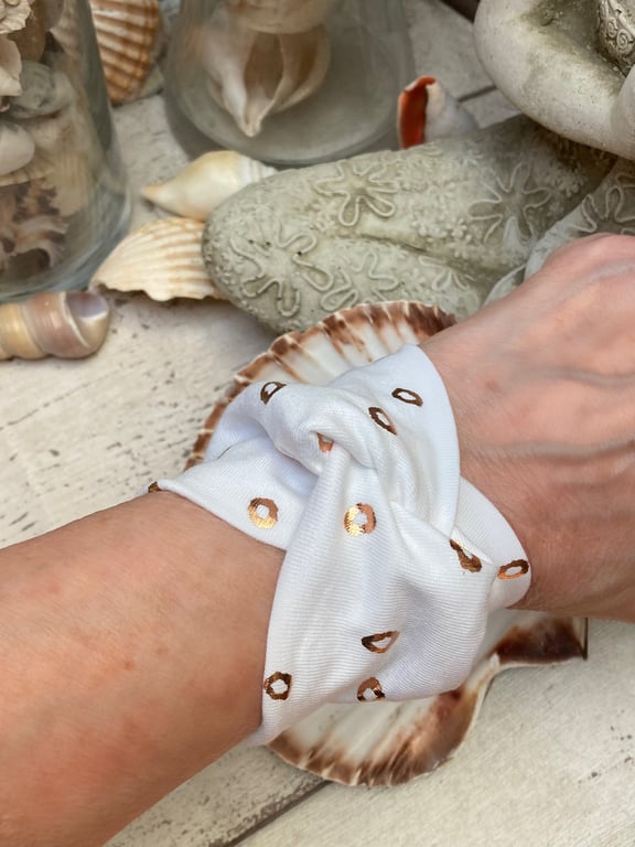 Wide Bracelet Wrist cover up white and rose gold colour foil,  