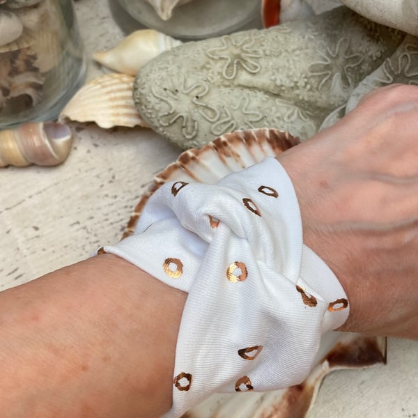 Wide Bracelet Wrist cover up white and rose gold colour foil,  