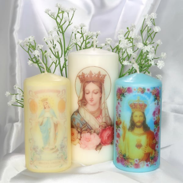 Set of Three Religious Kitsch Scented Candles 