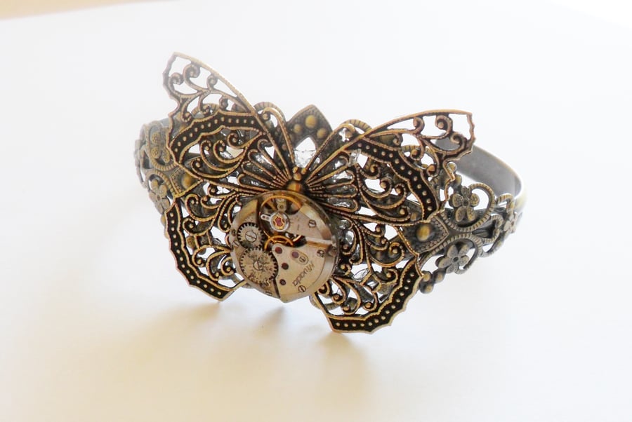 Steampunk mechanical Butterfly Cuff bracelet