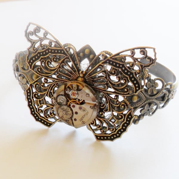 Steampunk mechanical Butterfly Cuff bracelet