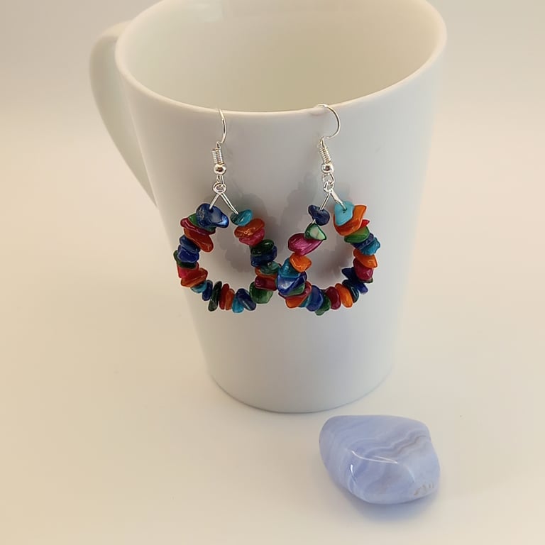 Colourful shell loop earrings